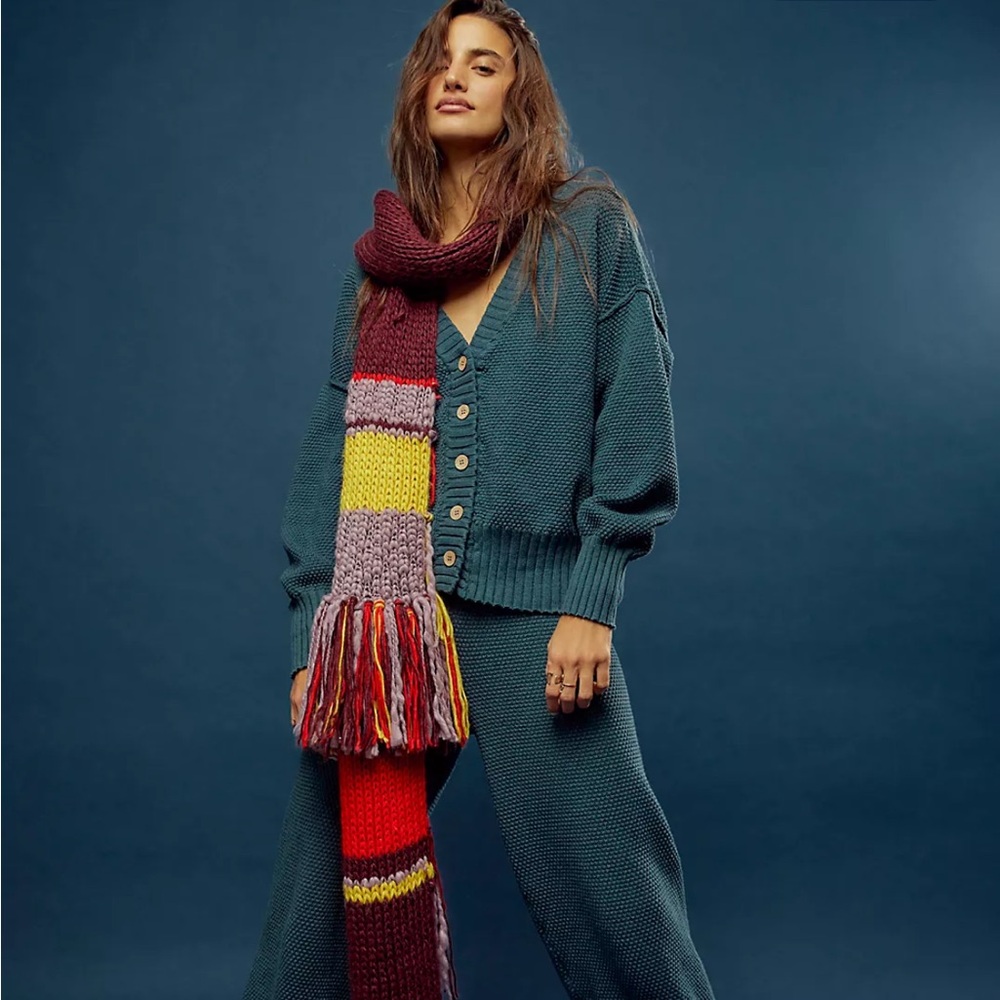 Free People Beach Hailee Cardi Knit Cardigan & Pants Set Navy Blue